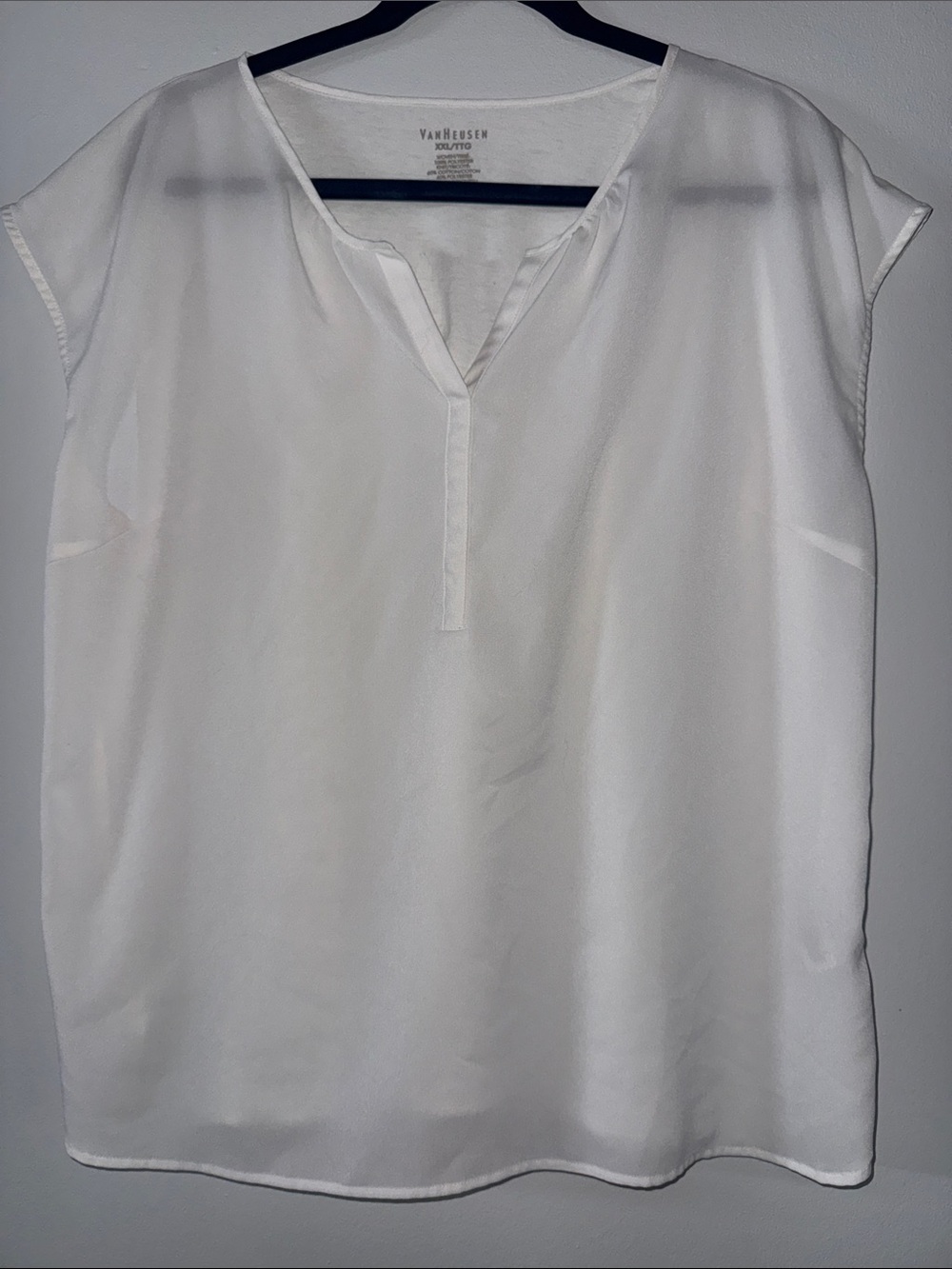 Van Heusen White Split V-Neck Cap Sleeve Blouse